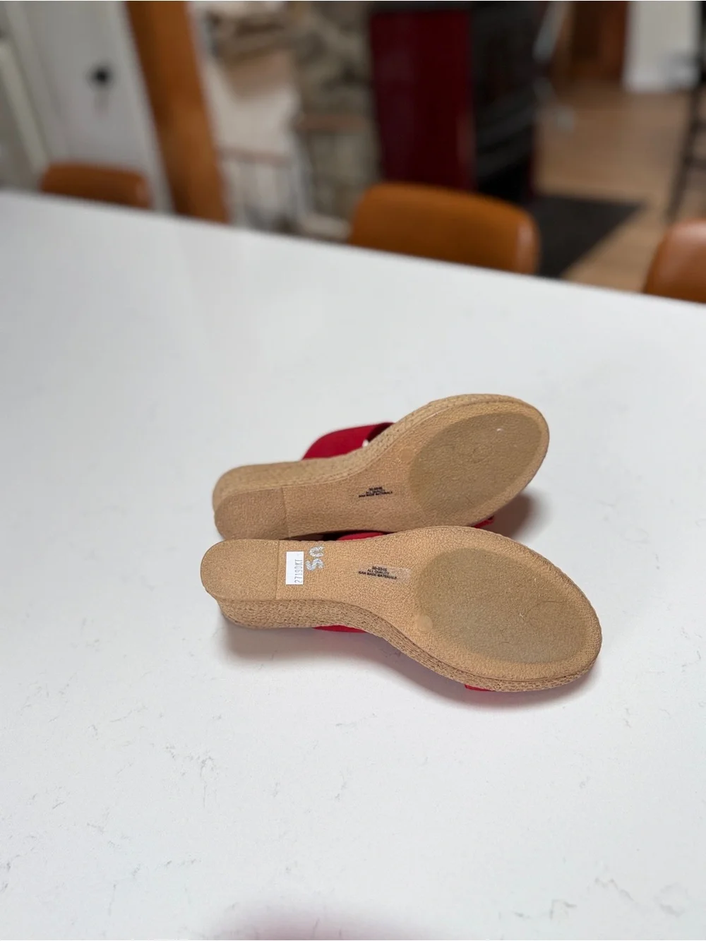 easy street Red Elastic Strap Wedge Sandals with Jute Platform